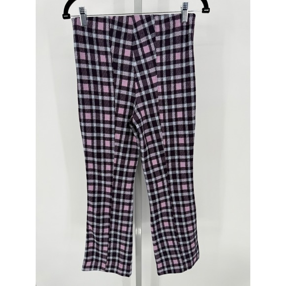Maeve by Anthropologie Plaid Flare Leggings Pants XS Purple Pink Blue - Picture 3 of 7